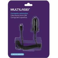 Carregador Automotivo 2 Entradas Usb 2.1A Com Cabo Micro Usb Espiral Multilaser
