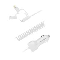 Carregador Auto 3 Em 1 Micro USB Tipo C iPhone Com Cabo Espiral Multilaser