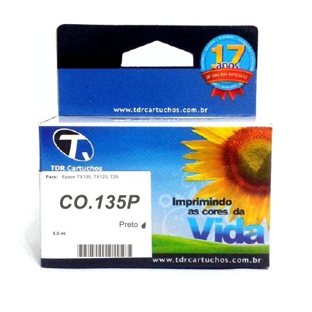 Cartucho Epson CO.135P Preto Compatível T25 TX123 TX135 12 ml