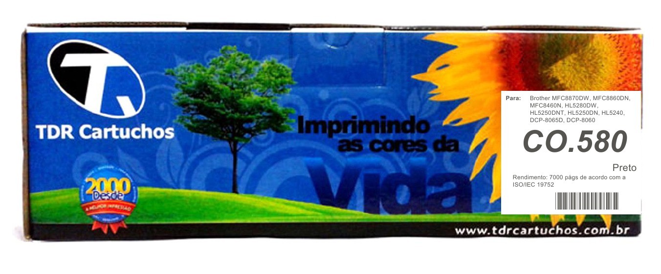 Toner Brother CO.580 Preto Compatível DCP-8060 DCP-8065D HL5240 HL5250DN HL5250DNT HL5280DW MFC8460