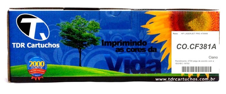 Toner HP 312A CO.CF381A Ciano Compatível 476NW 2700 páginas