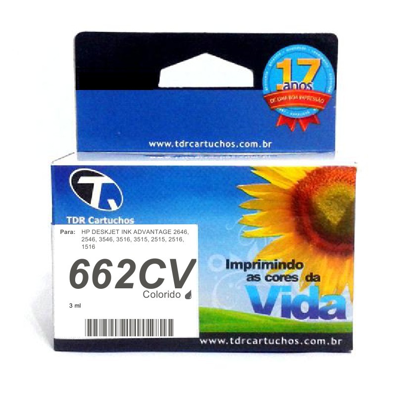 Cartucho HP 662 CTN-662CV Colorido Remanufaturado 1516 2516 2515 3 ml