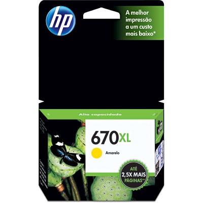 Cartucho HP 670XL CZ120AB Amarelo Original 4615 4625 5525 9 ml Cartucho HP 670XL CZ120AB Amarelo Original 4615 4625 5525 9 ml