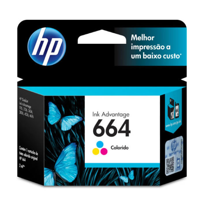 Cartucho HP 664 F6V28AB Colorido Original DESKJET INK ADVANTAGE 1115 2136 3636 3786 2676 2676 2 ml
