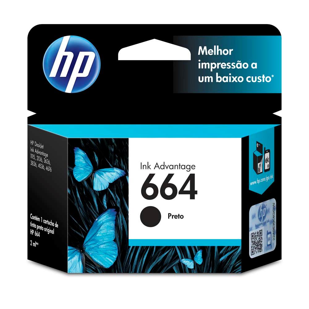 Cartucho HP 664 F6V29AB Preto Original DESKJET INK ADVANTAGE 1115 2136 3636 3786 2676 2676 2 ml