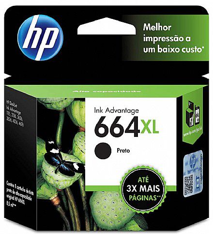 Cartucho HP 664XL F6V31AB Preto Original DESKJET INK ADVANTAGE 1115 2136 3636 3786 2676 2676 8,5 ml