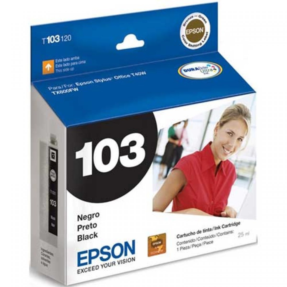 Cartucho Epson 103 T103120 Preto Original T40W TX600F TX600FW 25 ml